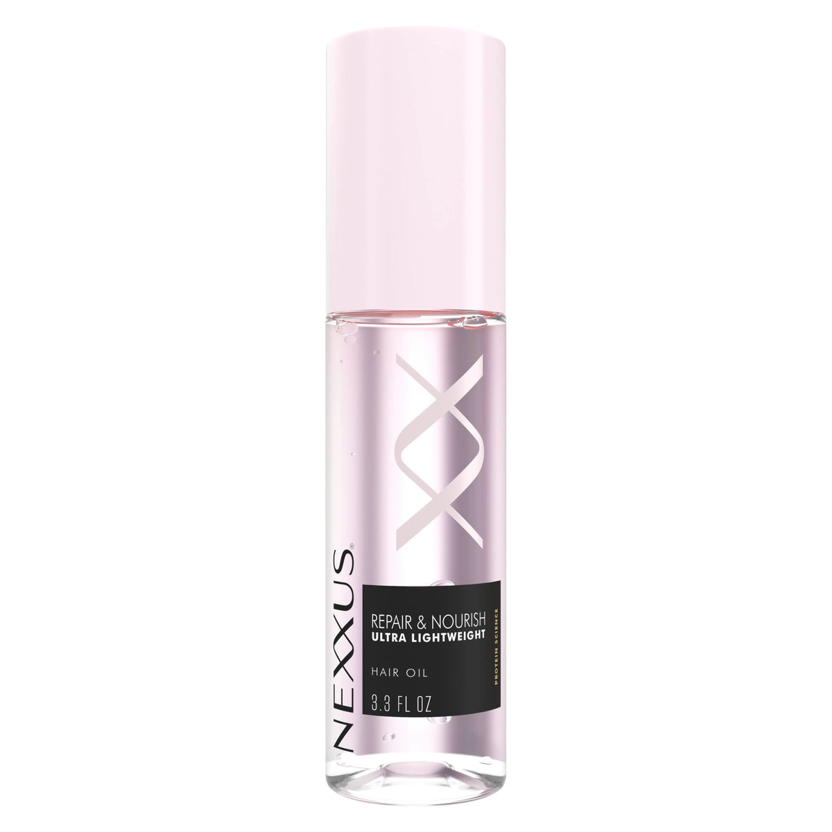 Nexxus Styling Hair Oil derrame en botella para un acabado suave y satinado.