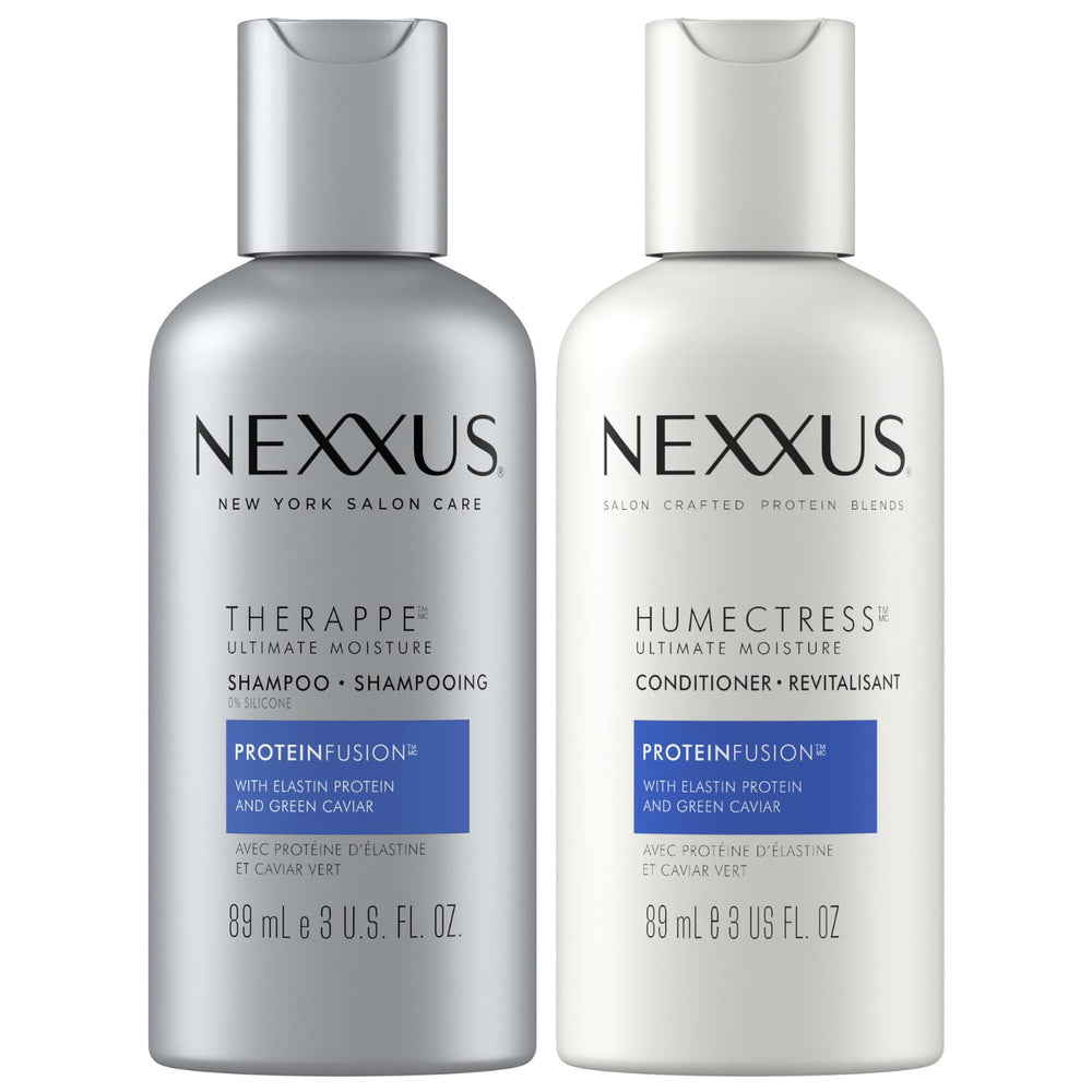 Nexxus Therappe Champú vertiendo de botella, hidratación duradera para cabello seco