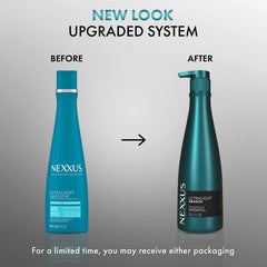 Nexxus Ultralight Smooth Shampoo, aplicación en la mano, facilita lavado suave.