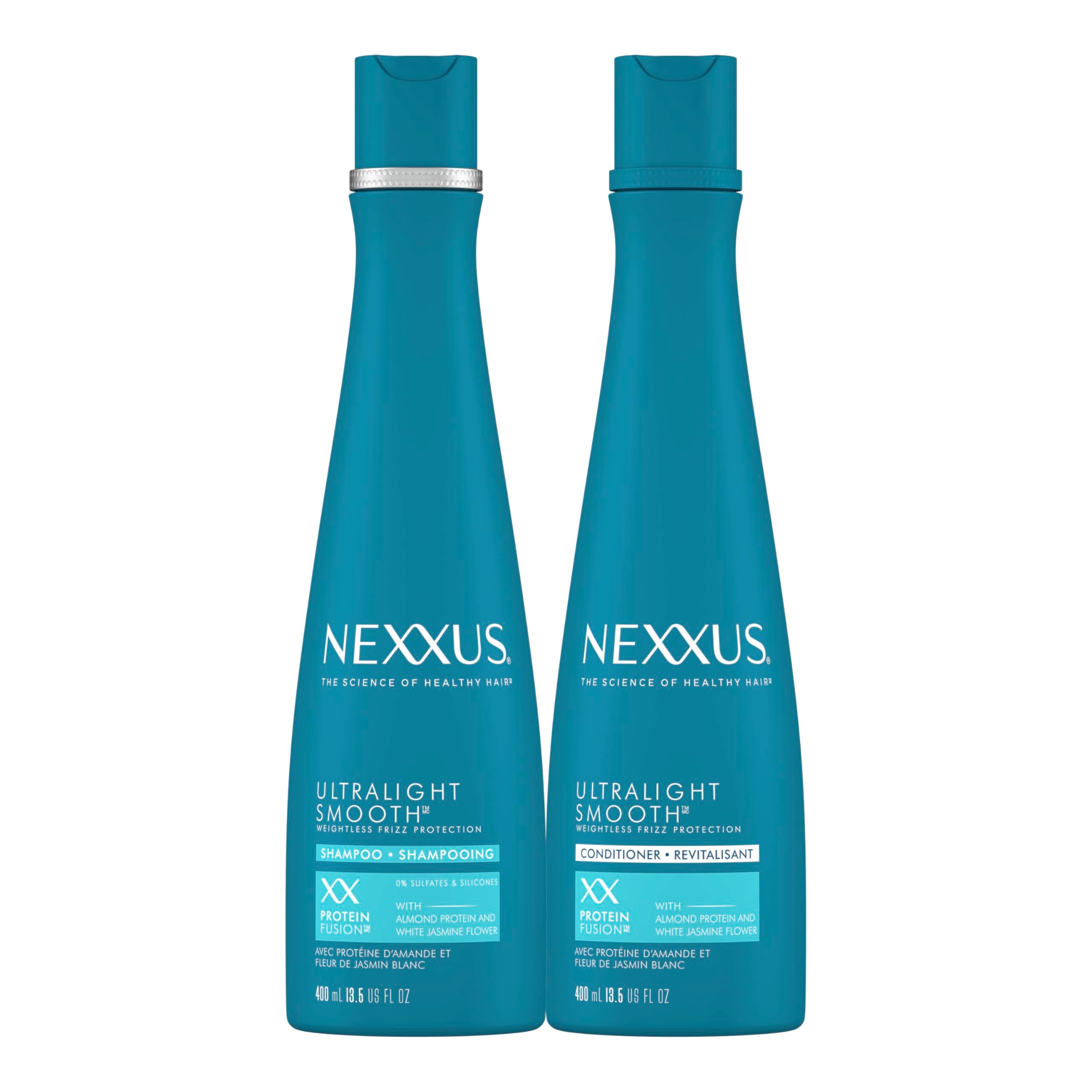 Nexxus Ultralight Smooth Shampoo bottle showing weightless frizz control.