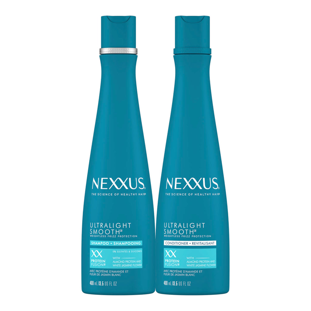 Nexxus Ultralight Smooth Shampoo bottle showing weightless frizz control.