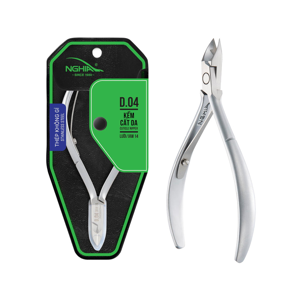 NGHIA Cuticle Nipper D-04 JAW 14 front view showing ergonomic grip for precise cuticle work