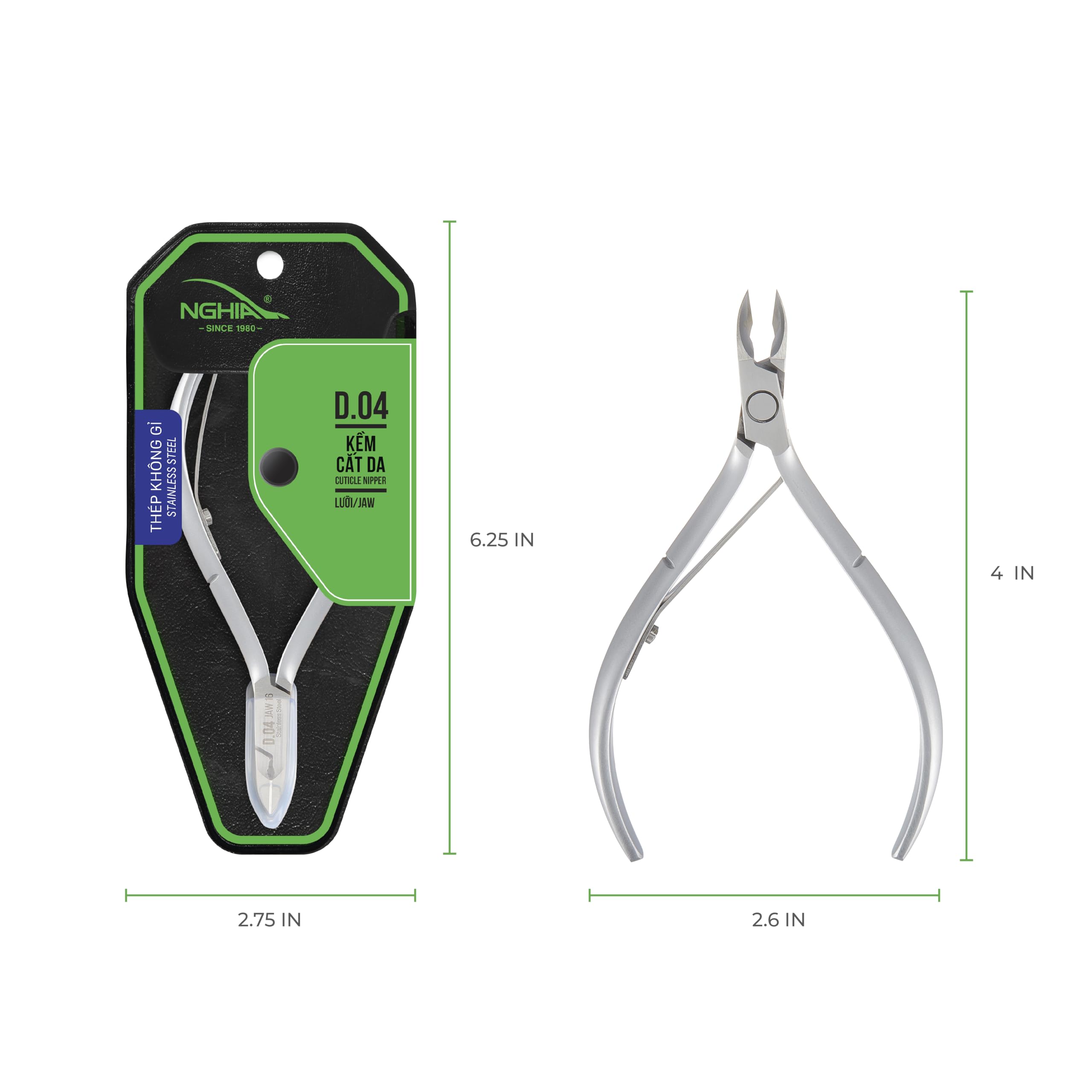 NGHIA Cuticle Nipper D-04 JAW 14 side view highlighting the curved handle