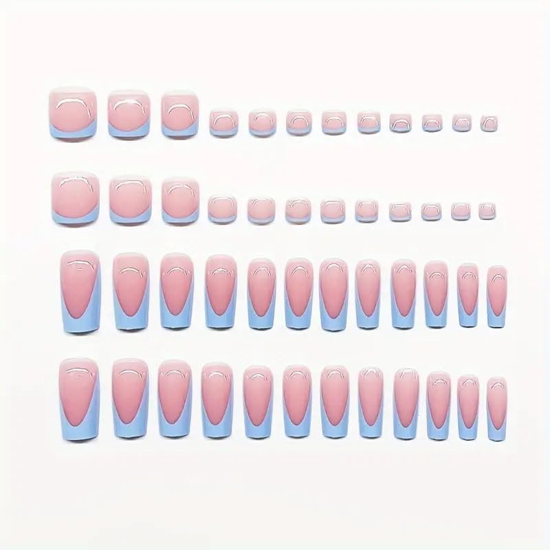 NHIXK uñas de pies frances azul, corte corto para verano.