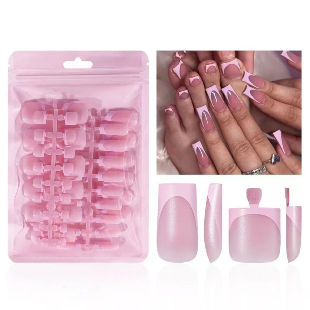 NHIXK uñas rosas con punta francesa cuadradas, estilo elegante para ocasiones especiales