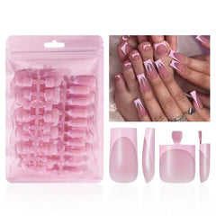 NHIXK uñas rosas con punta francesa cuadradas, estilo elegante para ocasiones especiales