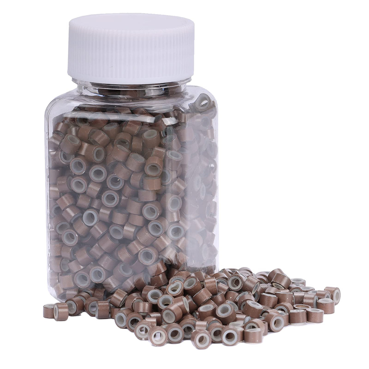NIACONN brown silicone-lined micro-link beads show 5mm focus with secure hold for hair extensions