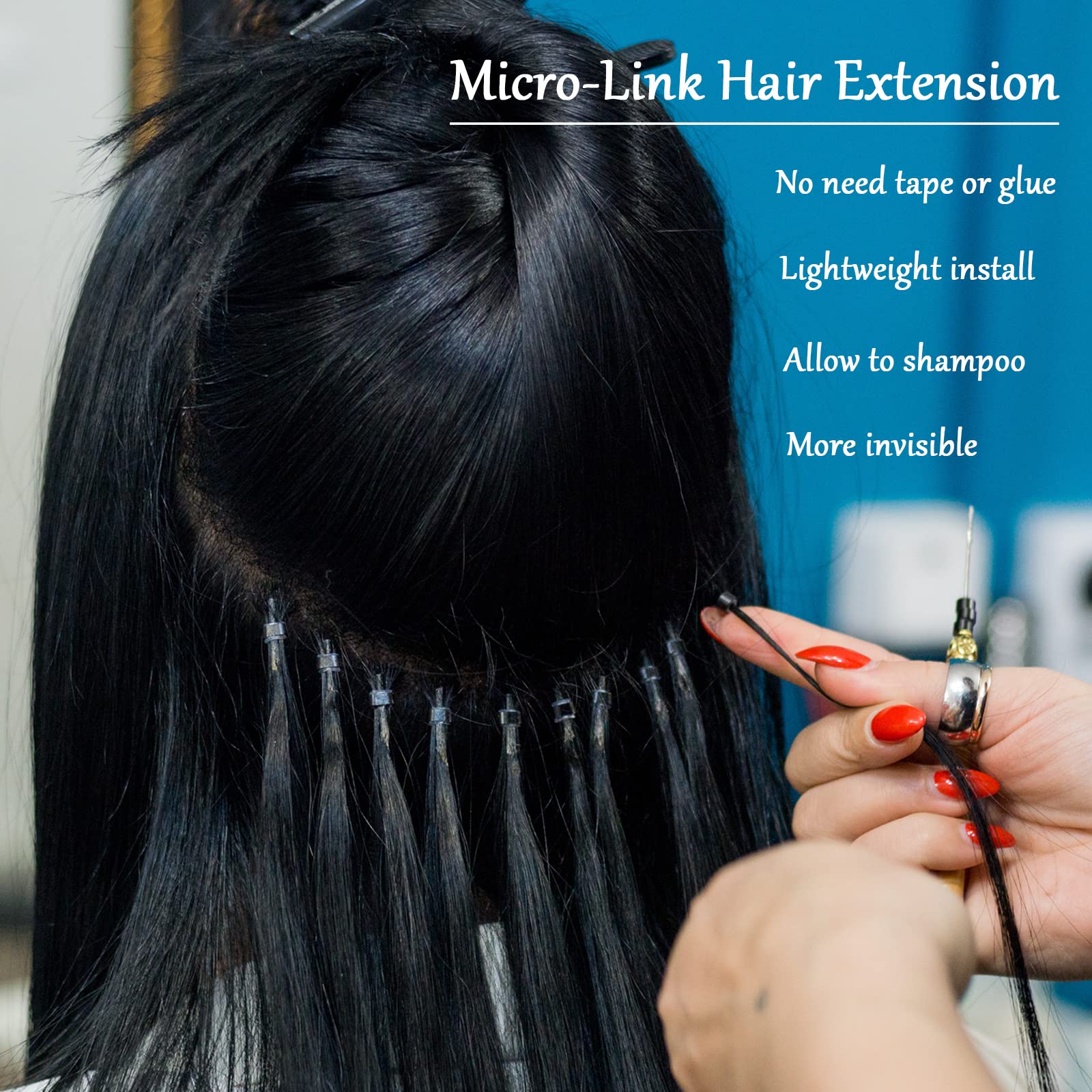 NIACONN beads placed on hair for secure micro link installation.
