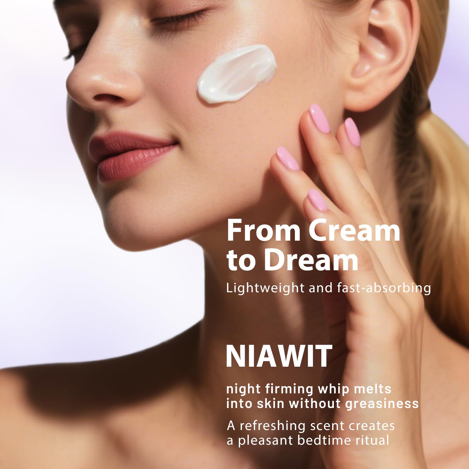 Belly-area use during night routine promotes comforting skincare moment.
