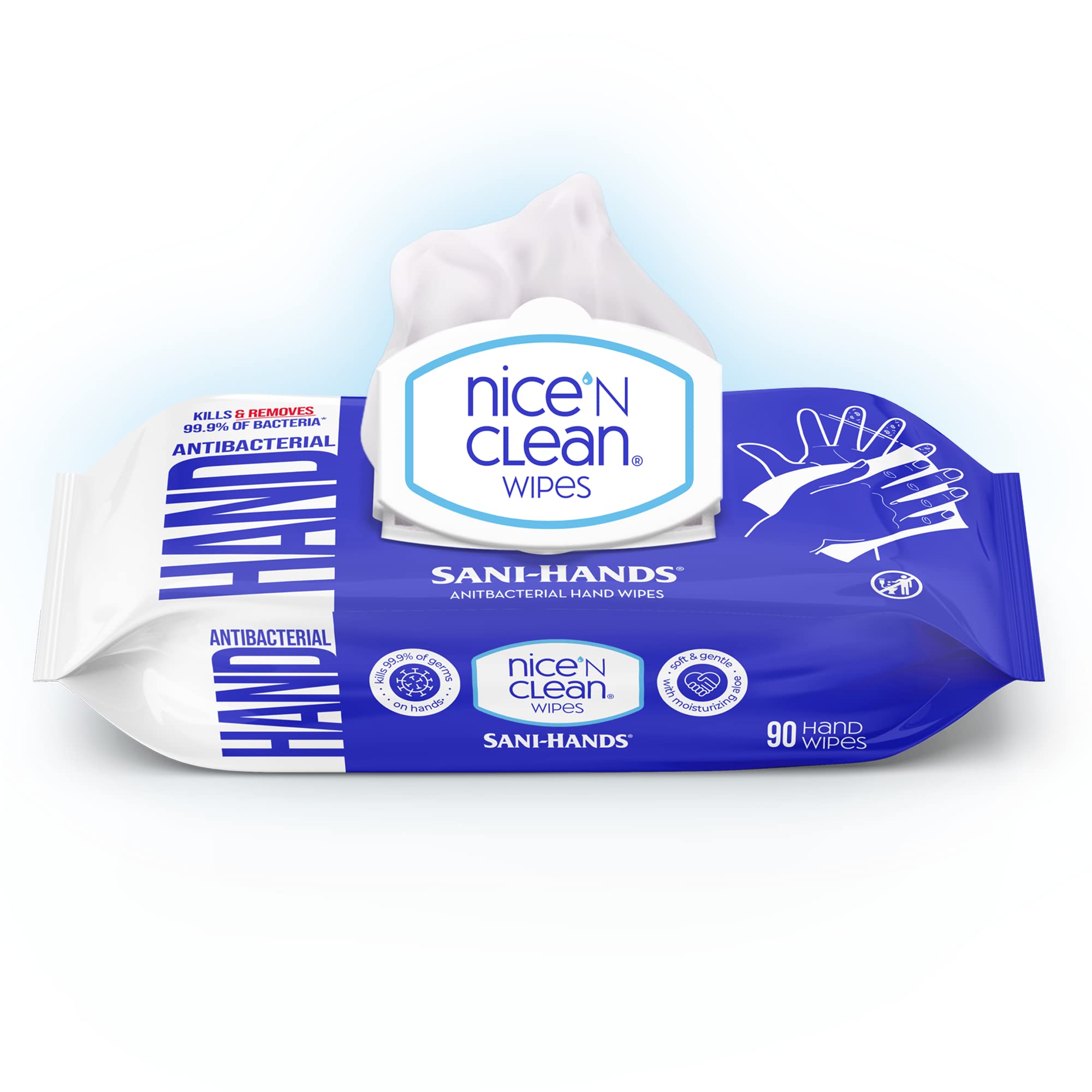 Nice 'N Clean sensitive skin wet wipes, front view for on-the-go cleansing.