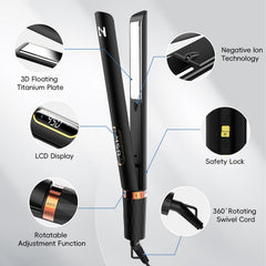 Nicebay titanium flat iron with LCD display for precise heat control.