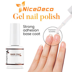 Nicedeco base and top coat set laid flat for a salon-style manicure at home.