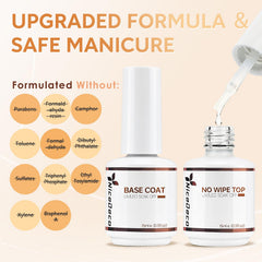 Nicedeco HEMA-free top coat bottle delivering a glossy, long-lasting finish.