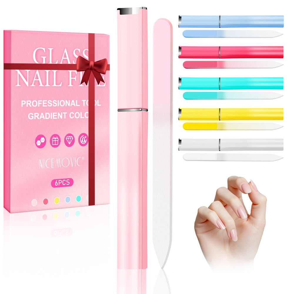 NICEMOVIC glass nail file case 6-pack for easy storage and touch-ups.