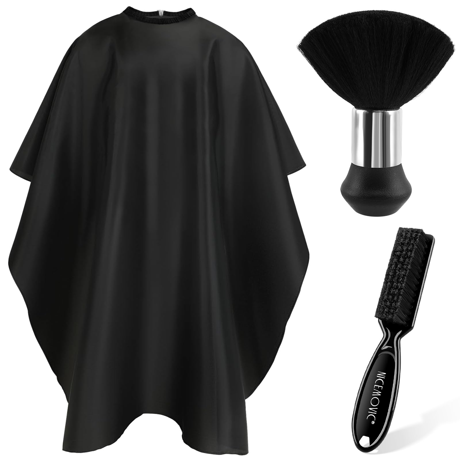 NICEMOVIC hair cutting cape 57x46 black covers clients comfortably during salon or home cuts.