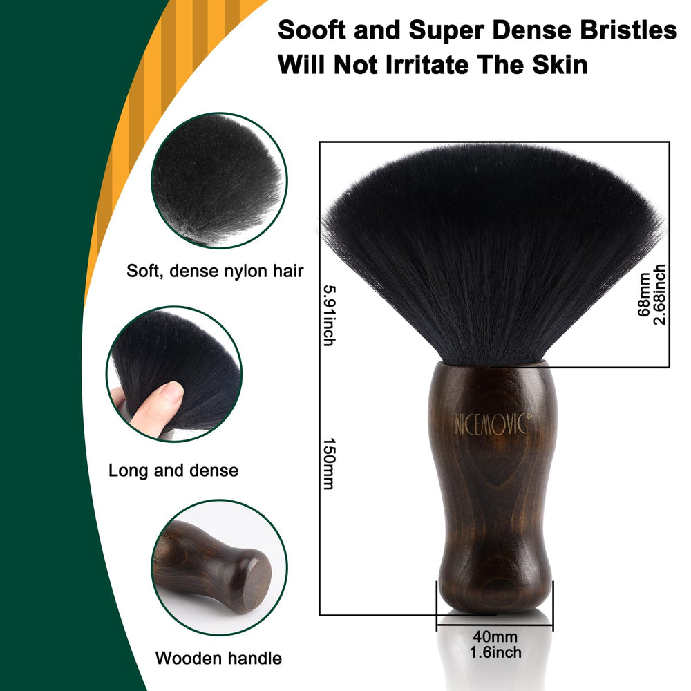 Close view of NICEMOVIC neck duster brush compact design for easy storage