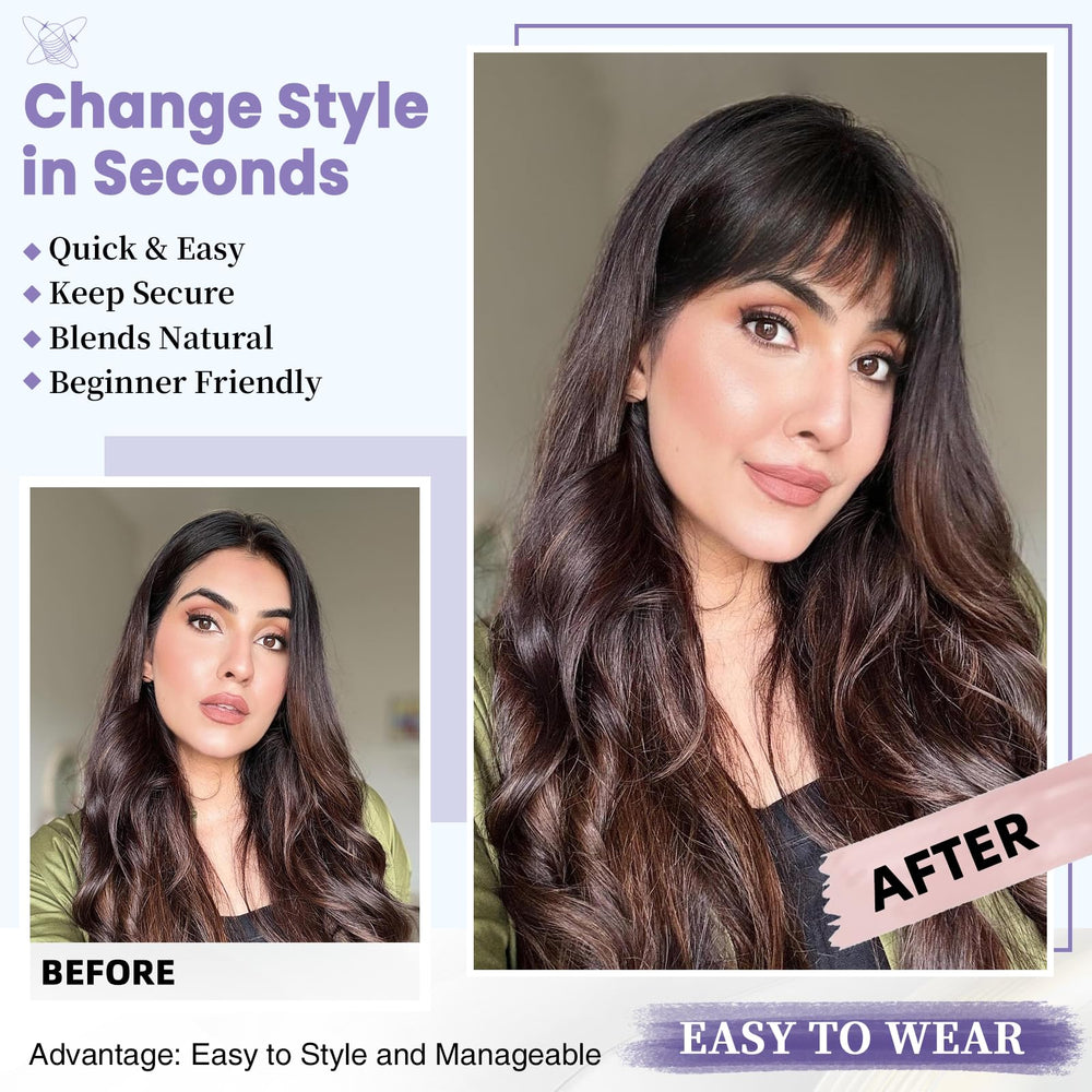 Niceone Hair heat-friendly bangs; style with low heat tools