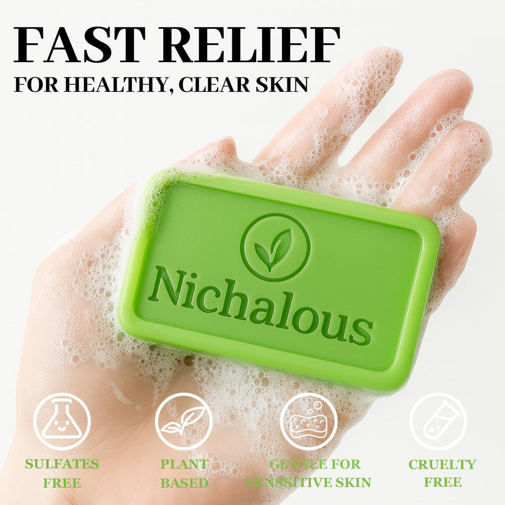 Three Nichalous Tea Tree Soap bars displayed as a 3-piece set.