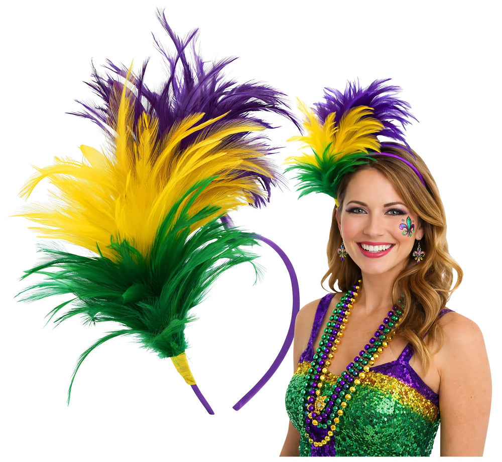 Nicky Bigs Novelties Mardi Gras Headband con plumas vibrantes para look festivo