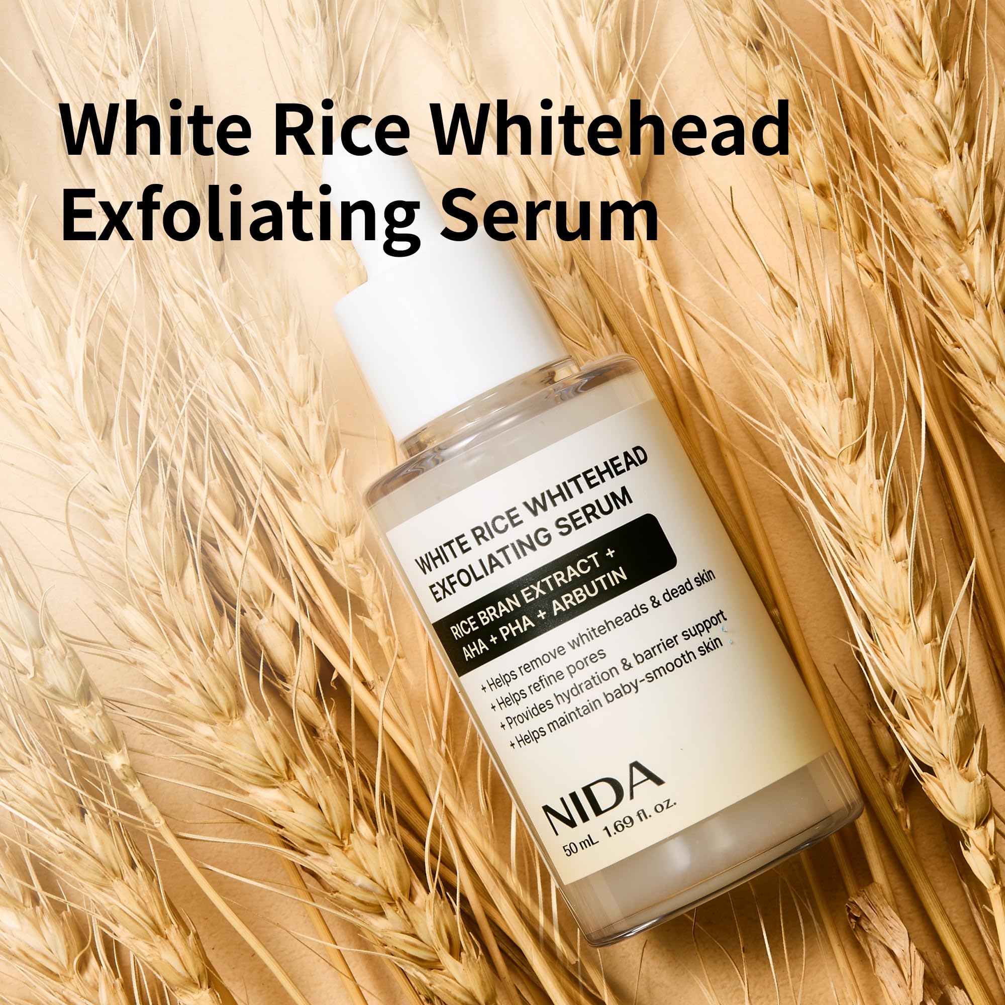 NIDA Arroz Blanco suero exfoliante, textura cremosa que repara la piel sensible.