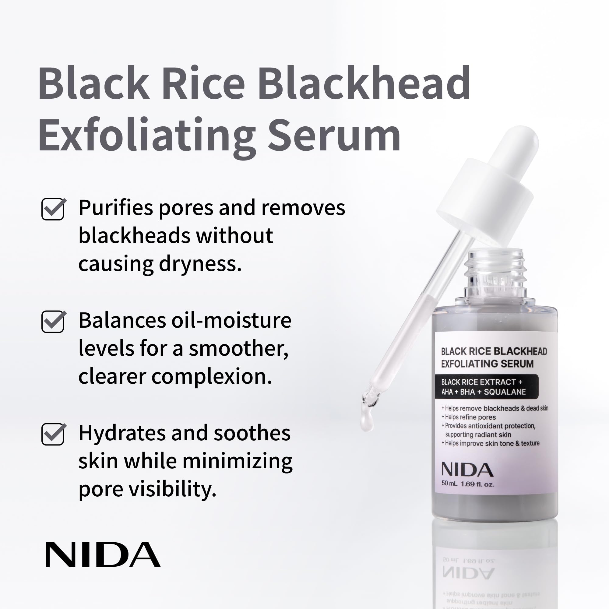 Textura cremosa del NIDA suero exfoliante de arroz negro.