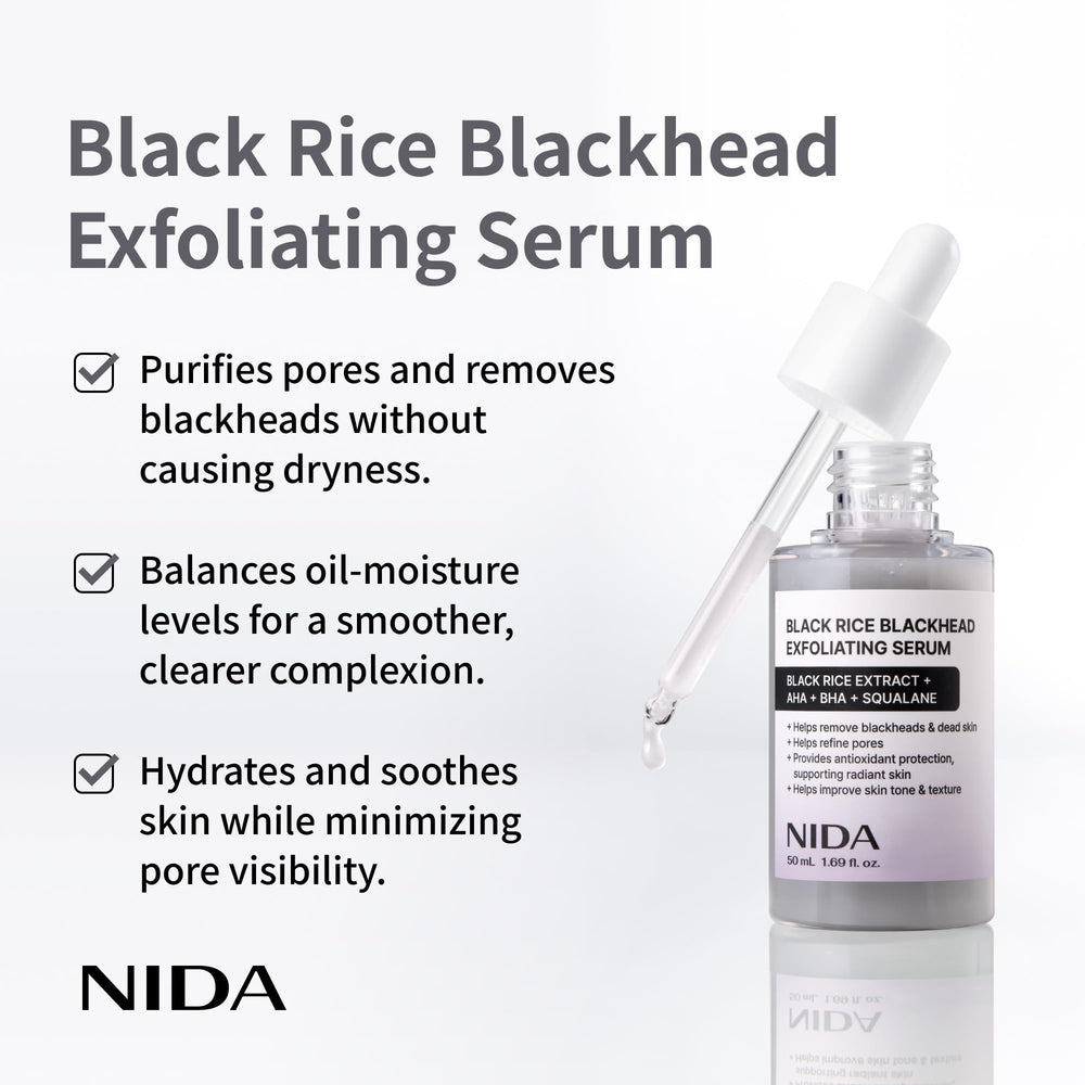 Textura cremosa del NIDA suero exfoliante de arroz negro.