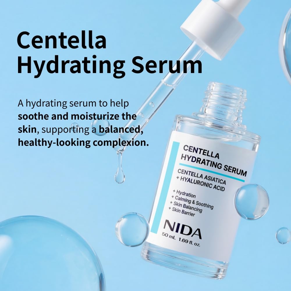 NIDA Centella Serum, gotas: hidratación profunda para piel suave y flexible.