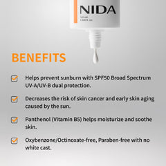 NIDA Invisible Fit protector solar, aplicación suave sin residuo blanco en cualquier tono de piel.