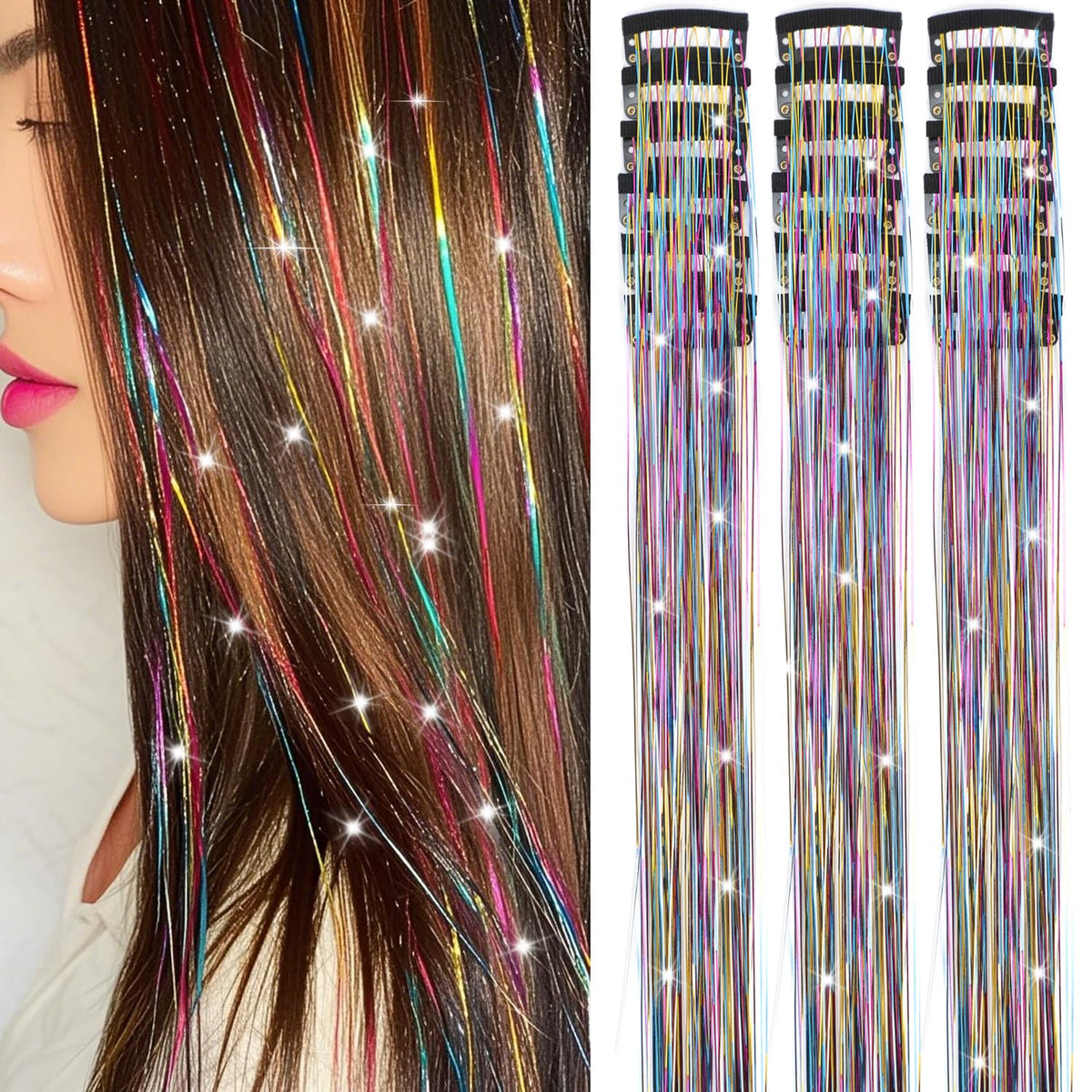 Nielp Rainbow hair tinsel clip adds instant sparkle to any style.