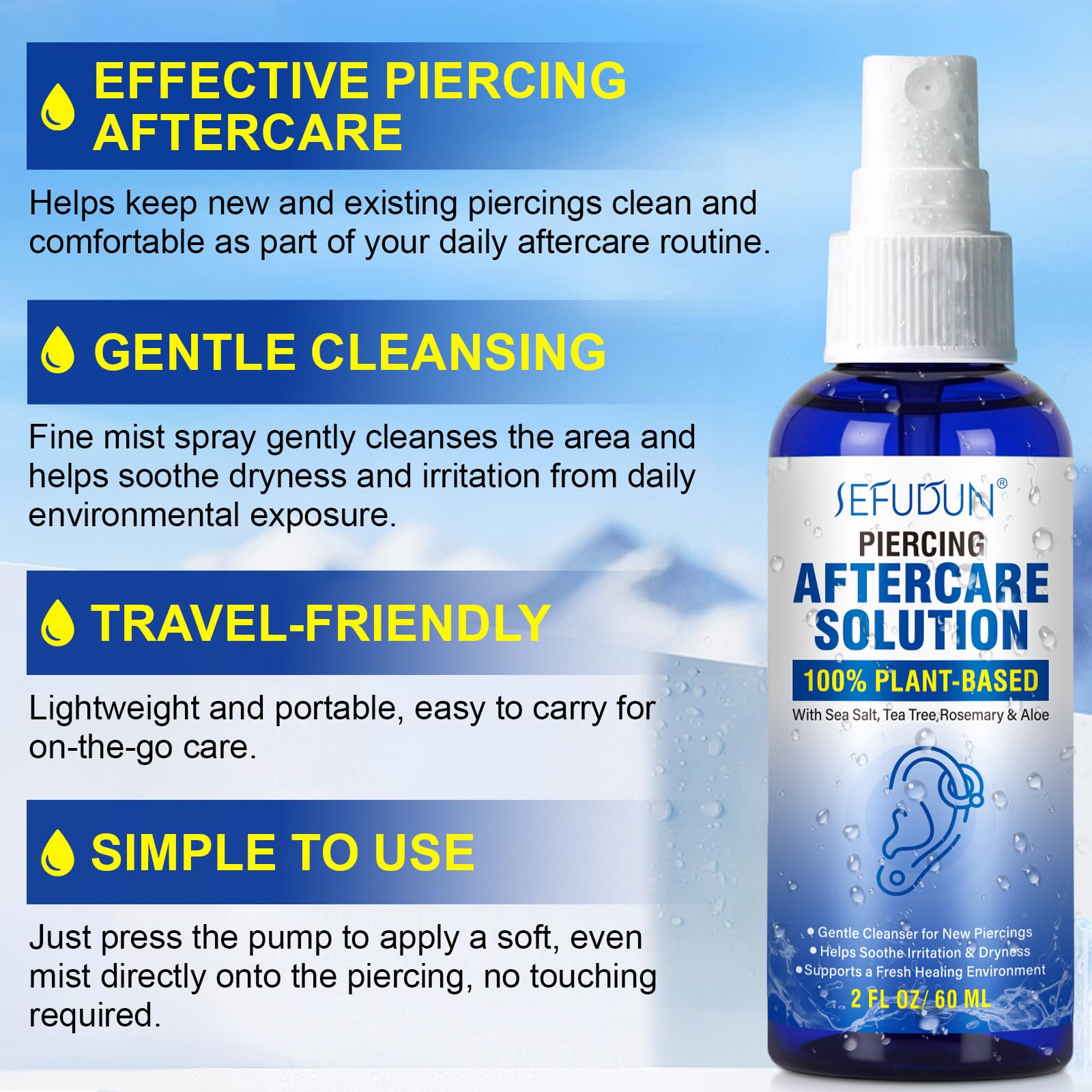 NIFEISHI ear piercing cleanser in a fine mist for comfort