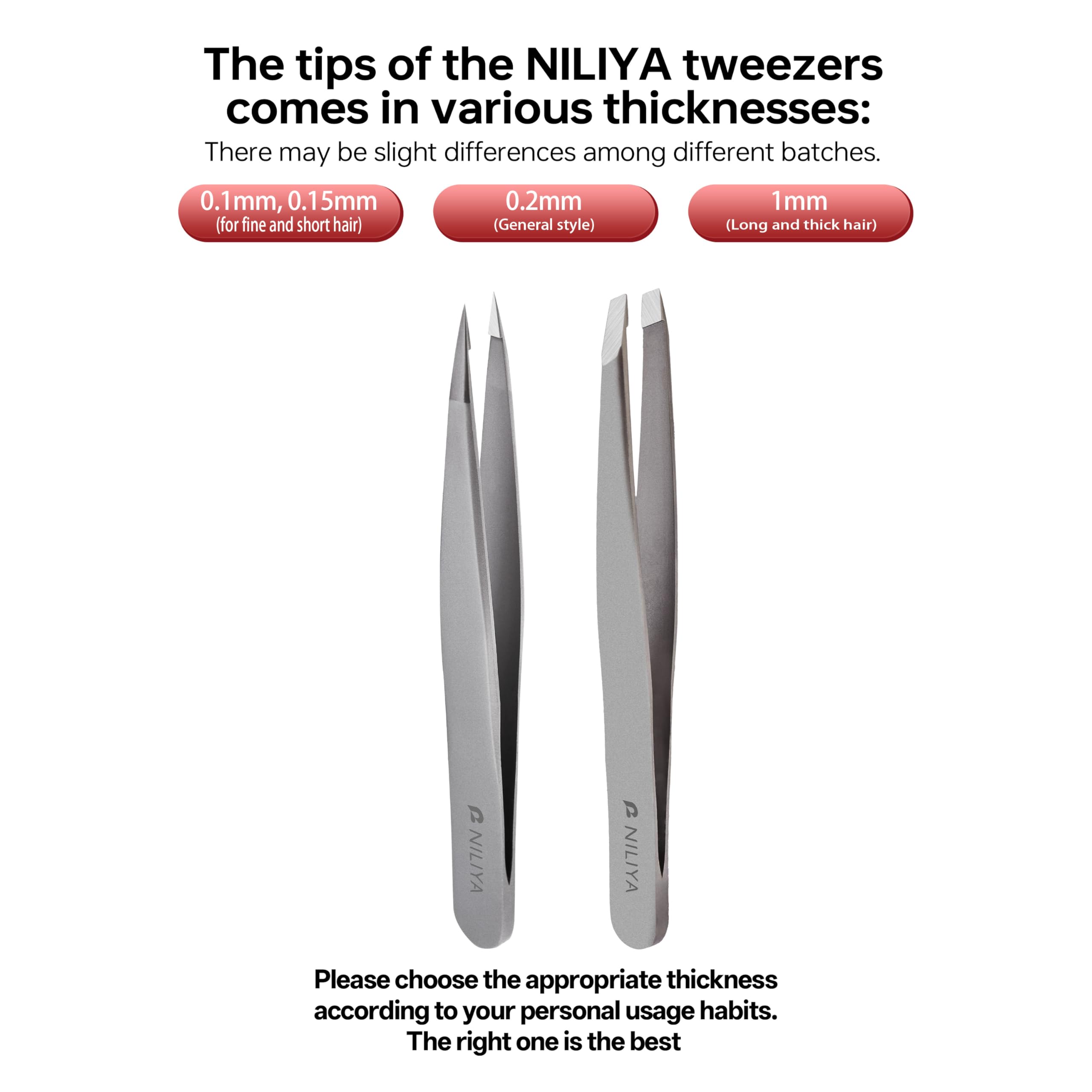 NILIYA Eyebrow Tweezers offering precision grabbing for fine facial hair removal.
