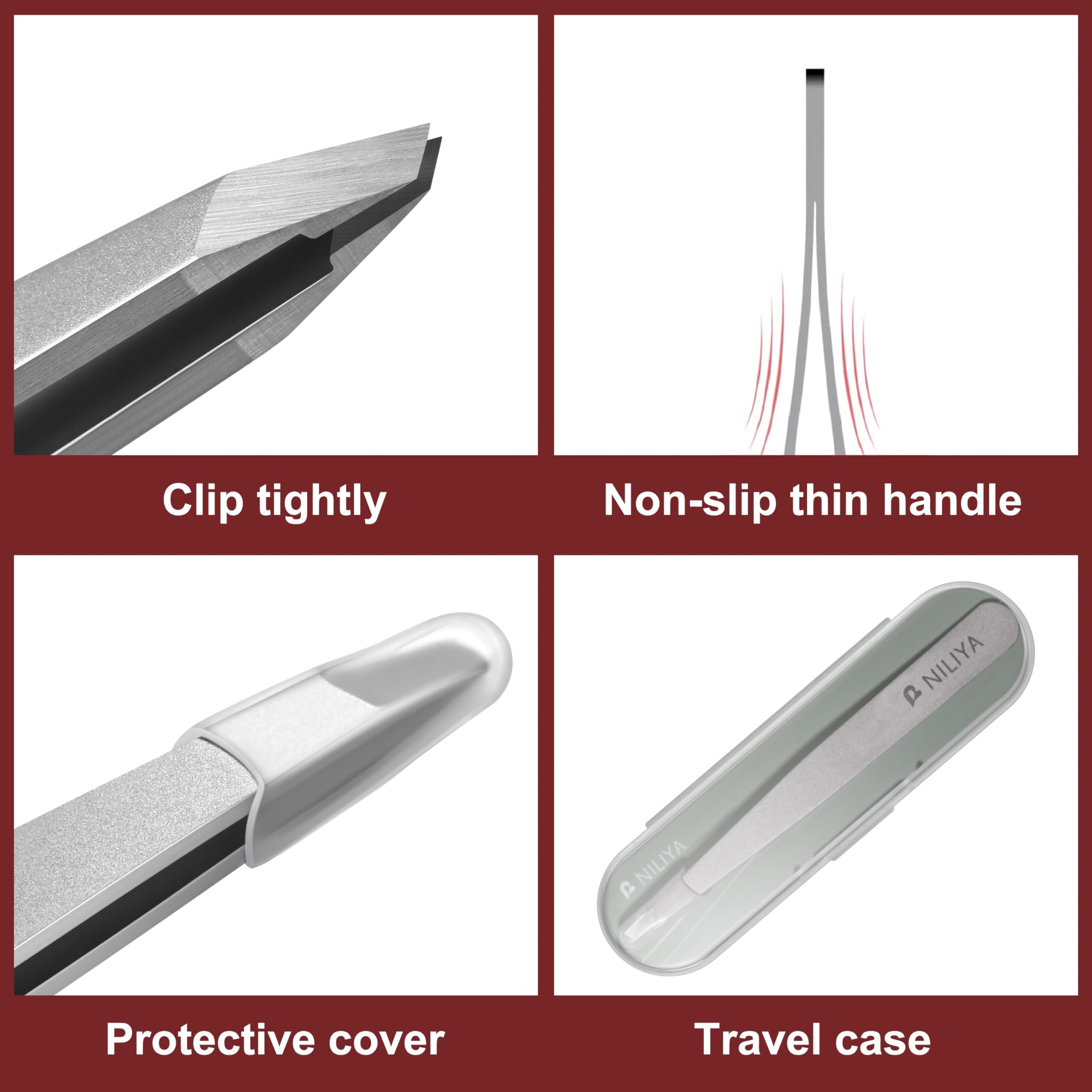 NILIYA Eyebrow Tweezers with compact travel case for on-the-go grooming.