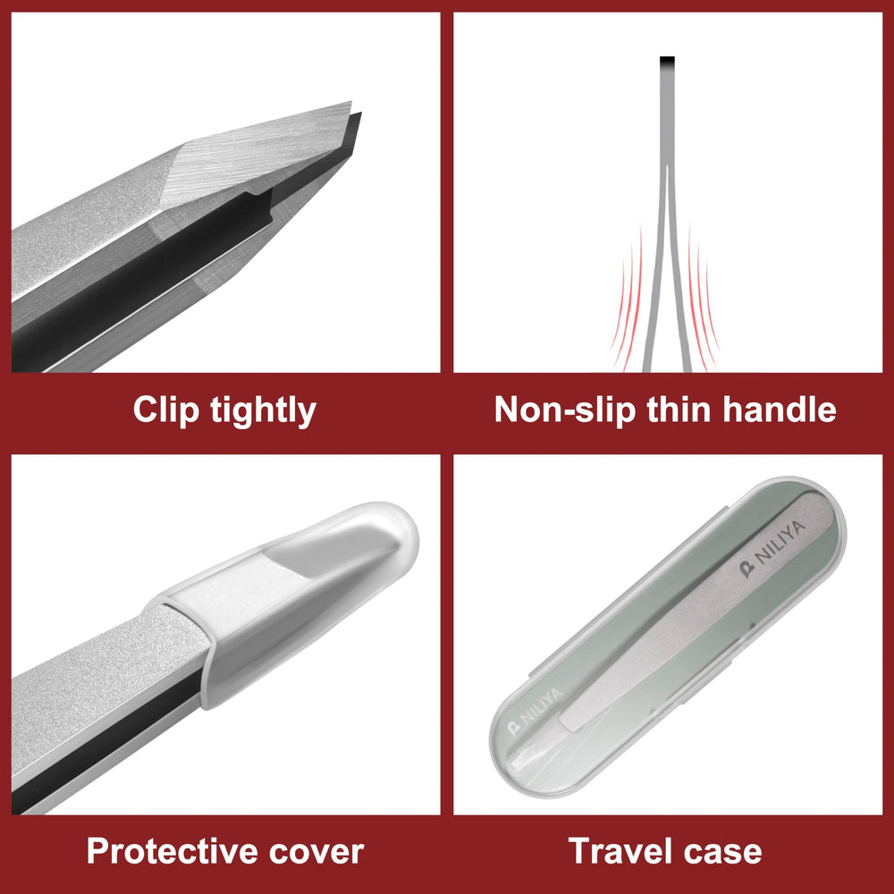 NILIYA Eyebrow Tweezers with compact travel case for on-the-go grooming.