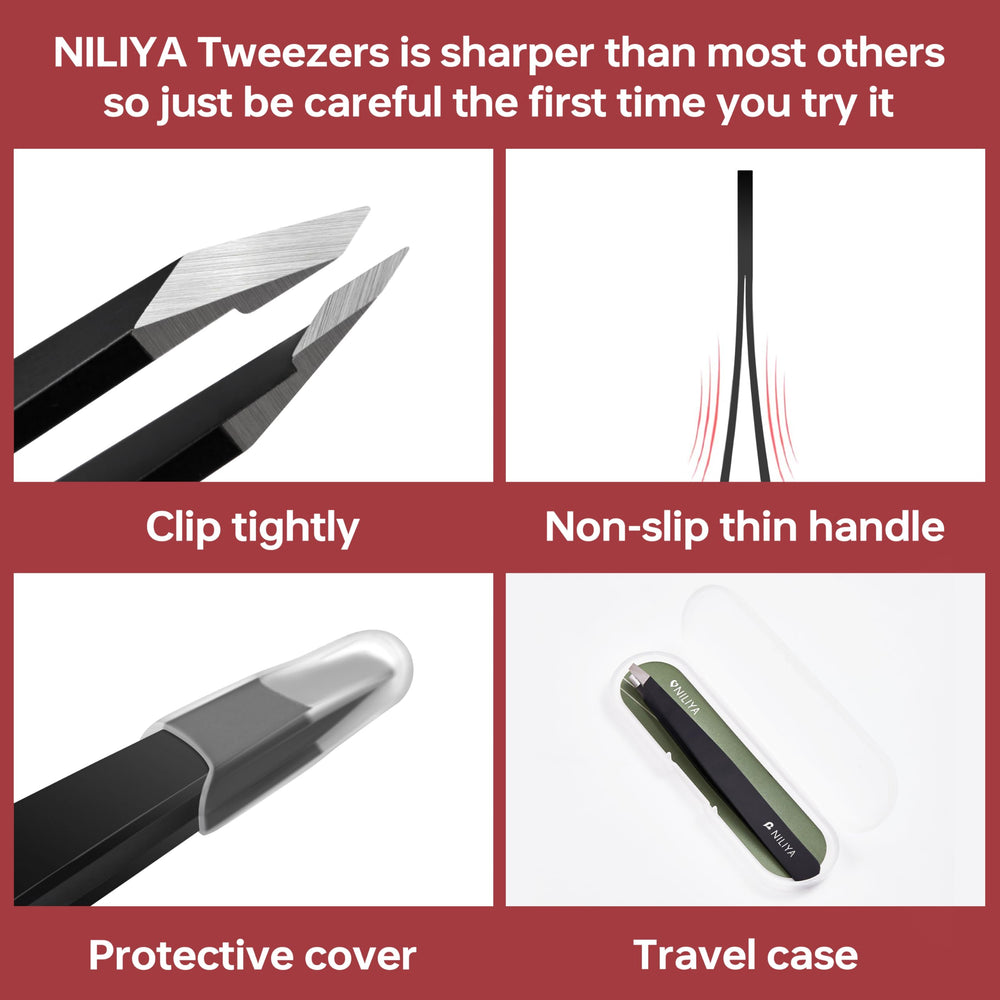 NILIYA eyebrow plucker in hand showing ergonomic design