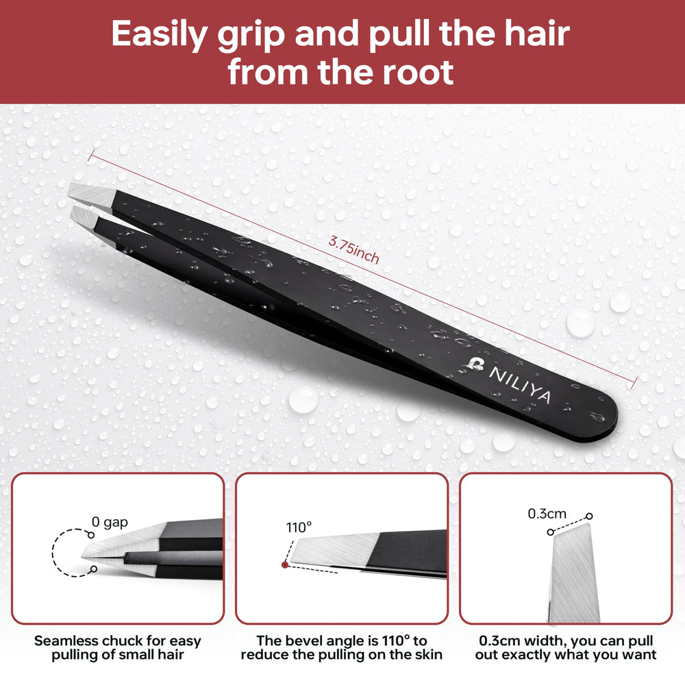 NILIYA stainless steel eyebrow tweezers offering durability and easy cleaning