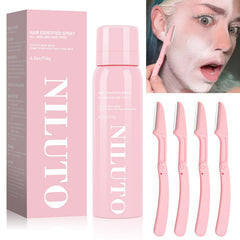 NILUTO Hair Identifier Spray pink bottle for comfortable shaving prep.