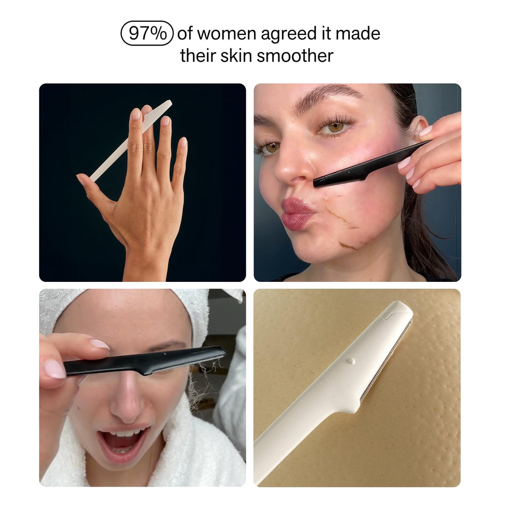 Nimbi Dermaplane Razor face exfoliation close-up showing smooth skin prep.