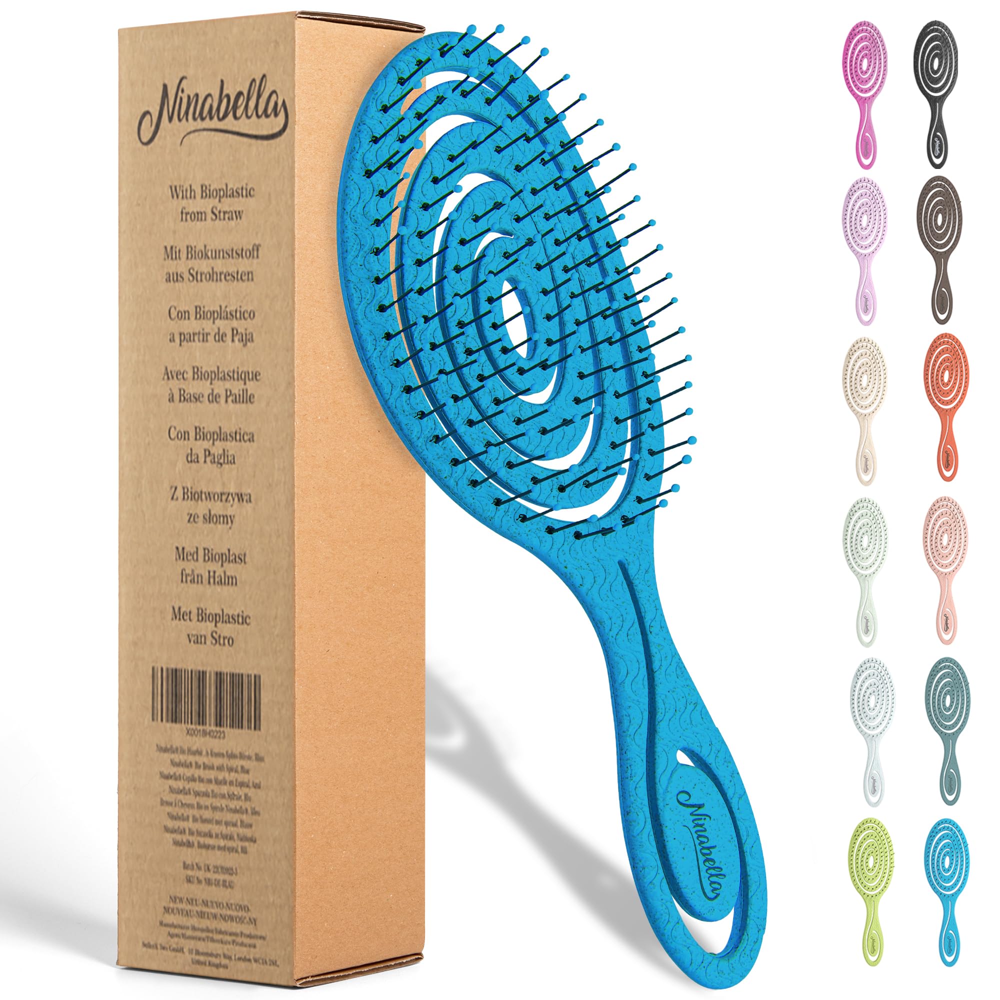 Ninabella detangle brush with spiral head delivers a gentle massage for detangling