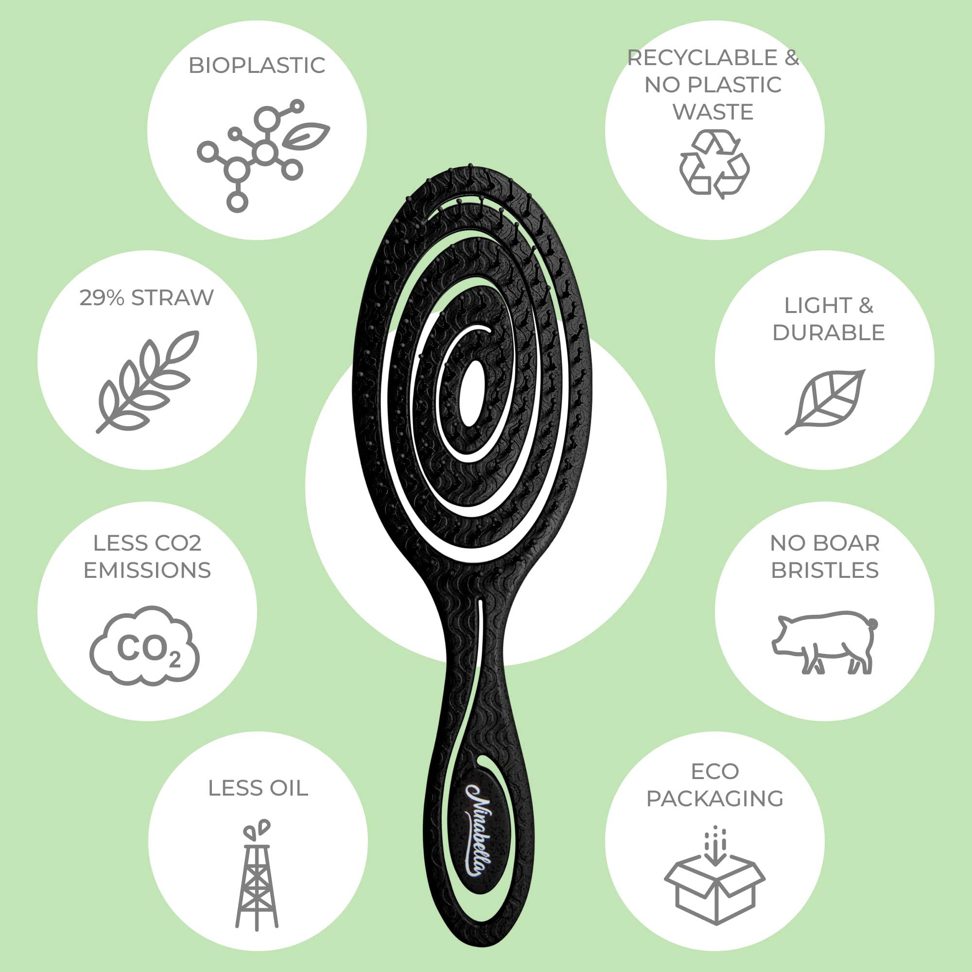 Ninabella detangle brush made from vegan recycled materials