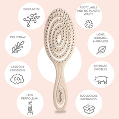 Ninabella Detangle Brush vegan materials from recycled plastic support eco-friendly grooming.
