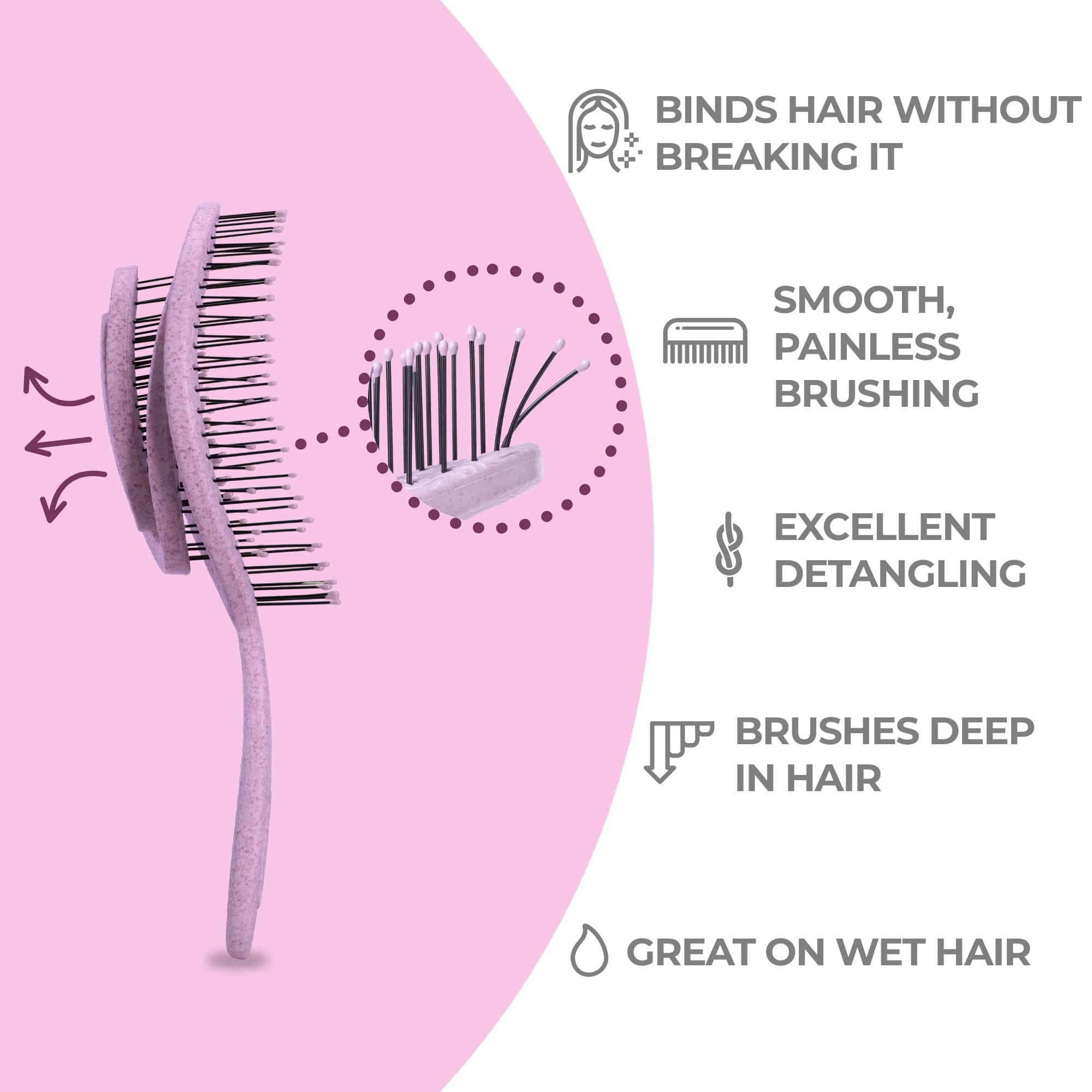 Ninabella detangle brush ergonomic handle shown for comfortable brushing.
