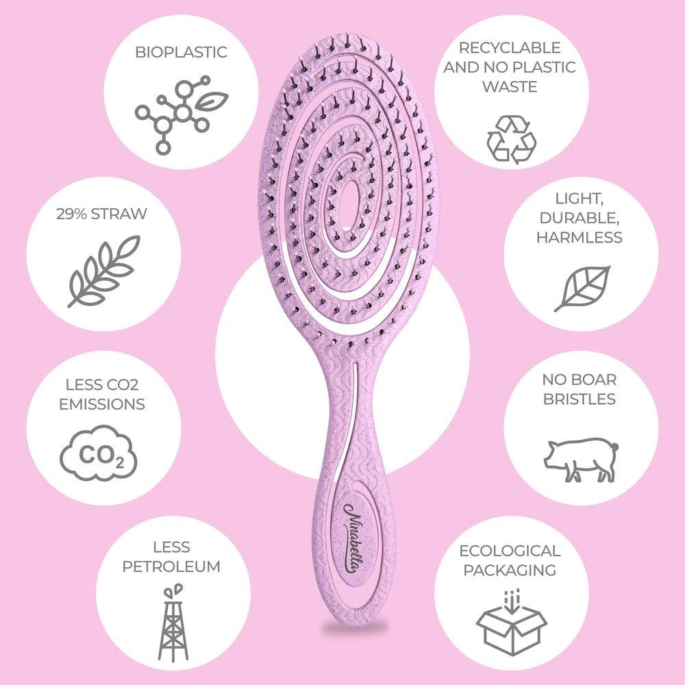 Ninabella detangle brush made from recycled plastic and vegan materials.