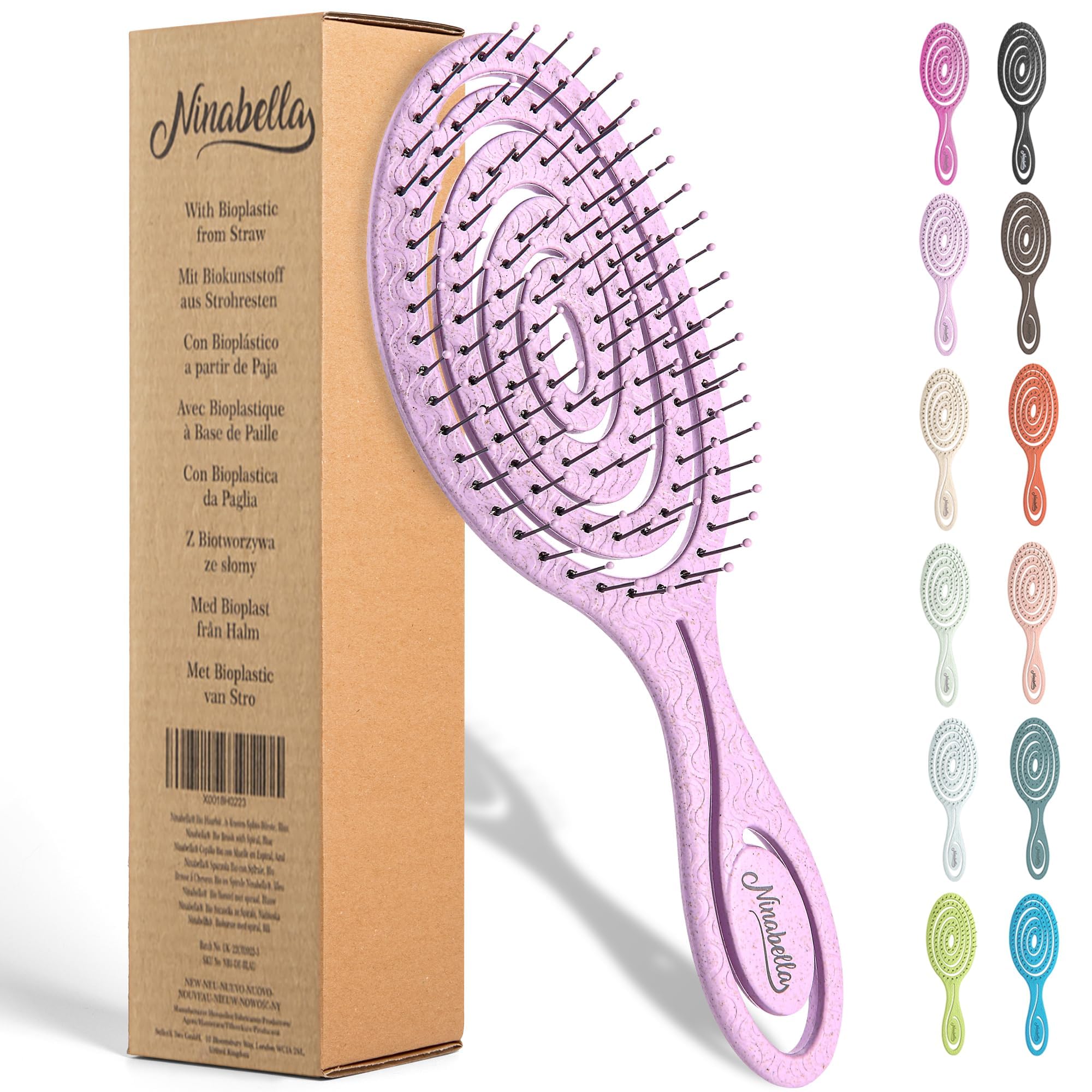Ninabella detangle brush close-up of spiral head for gentle detangling.