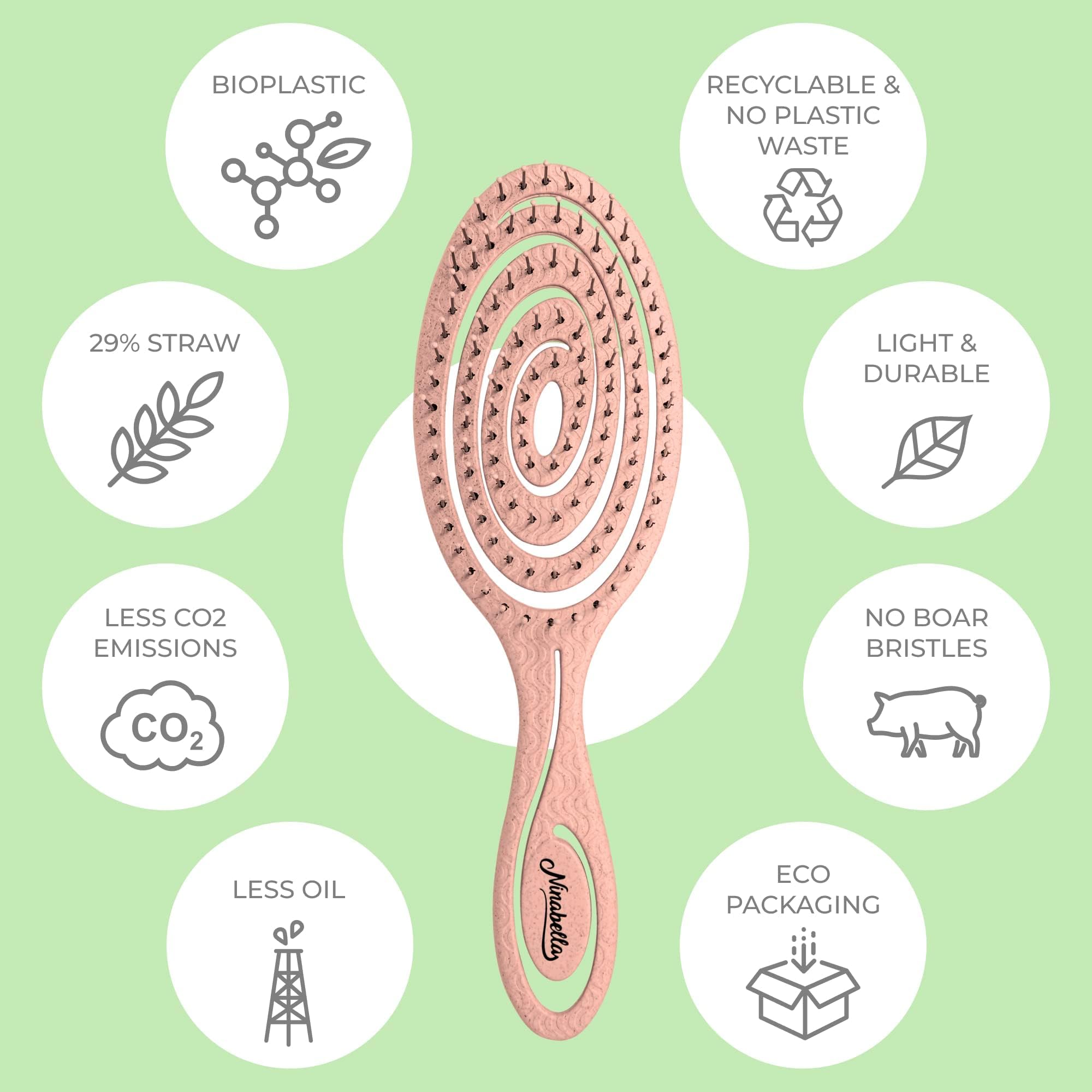Ninabella detangling brush suits all hair types including straight and curly.
