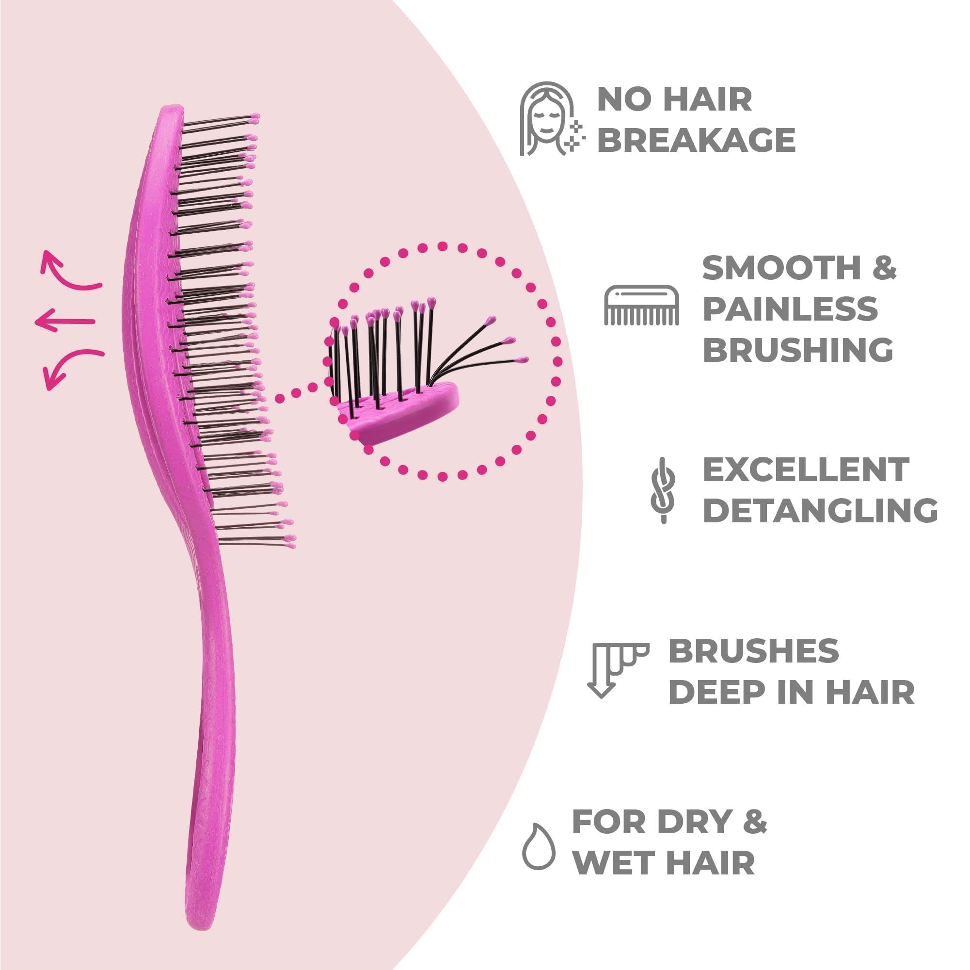 Ninabella Mini Spiral Brush close-up shows soothing scalp massage during detangling.