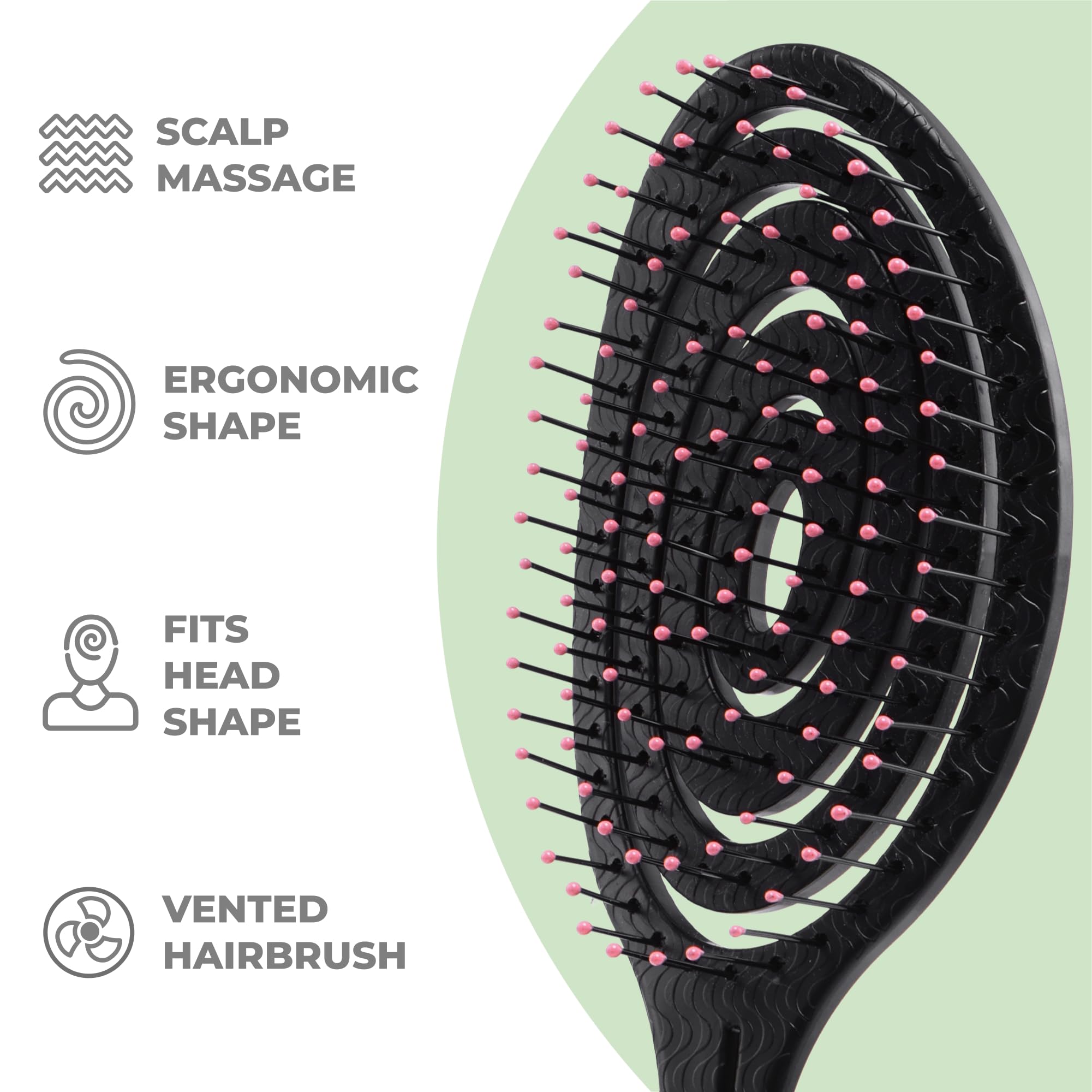 Ninabella Spiral Hairbrush ergonomic grip for comfortable styling during detangling sessions.