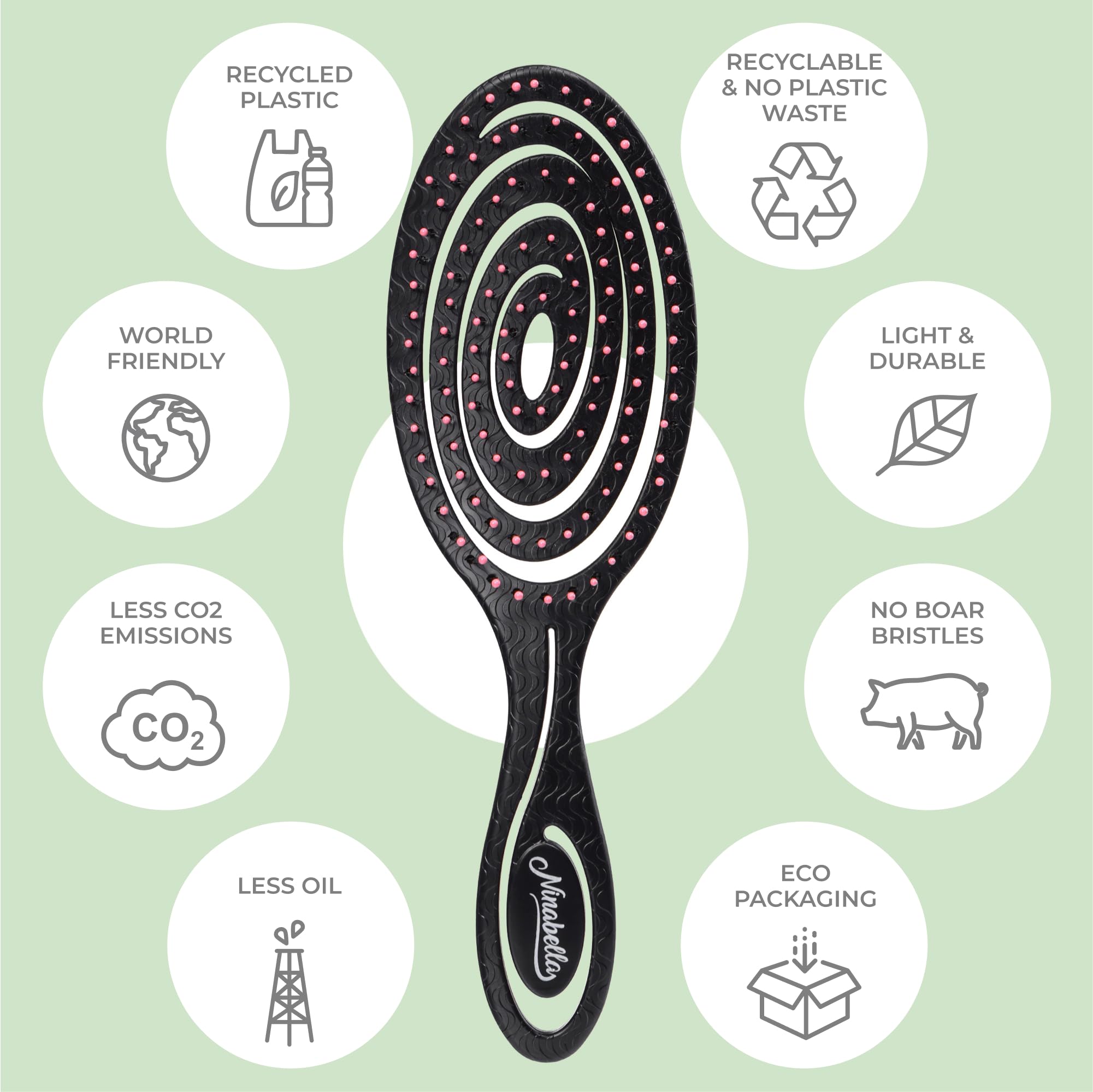 Ninabella Spiral Hairbrush detangles smoothly on wet hair without snagging.