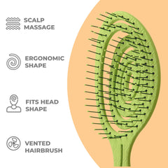 Vegan recycled-plastic brush construction supports eco-friendly grooming.