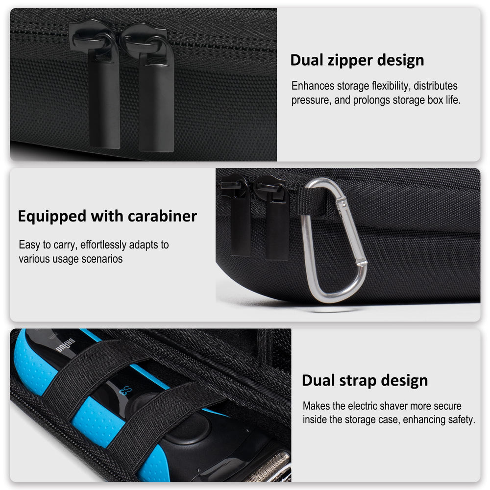 Nincha case uses two straps to secure the shaver without triggering the power button.