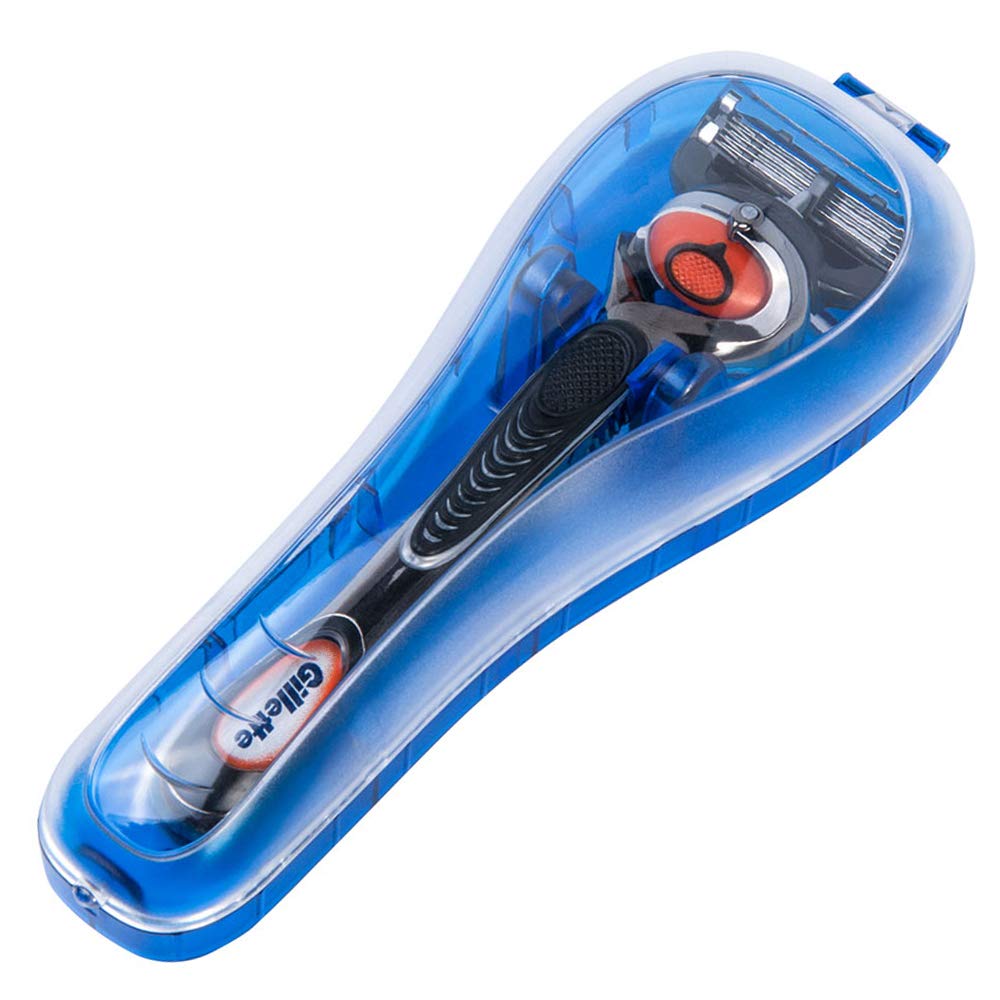 Nincha travel case open with razor neatly stored inside for travel convenience.